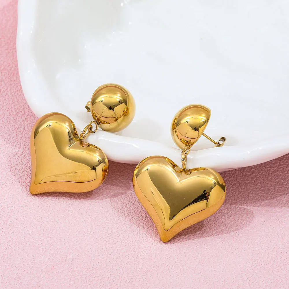 Heart Dangle Stud Earrings