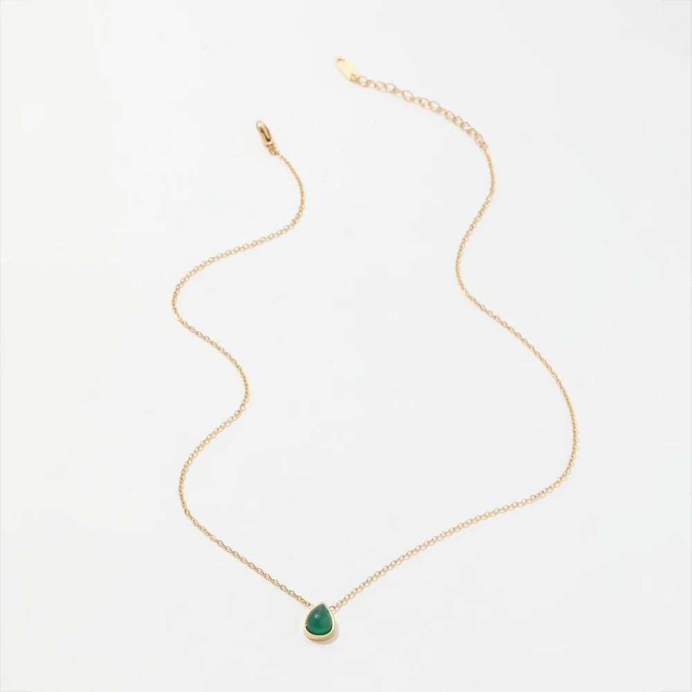 Green Water Drop Pendant Necklace