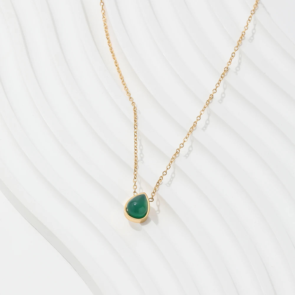 Green Water Drop Pendant Necklace