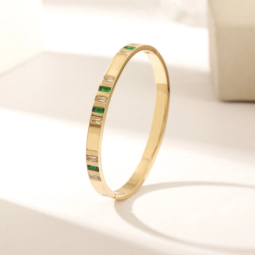 Emerald Green Stone Bangle Bracelet