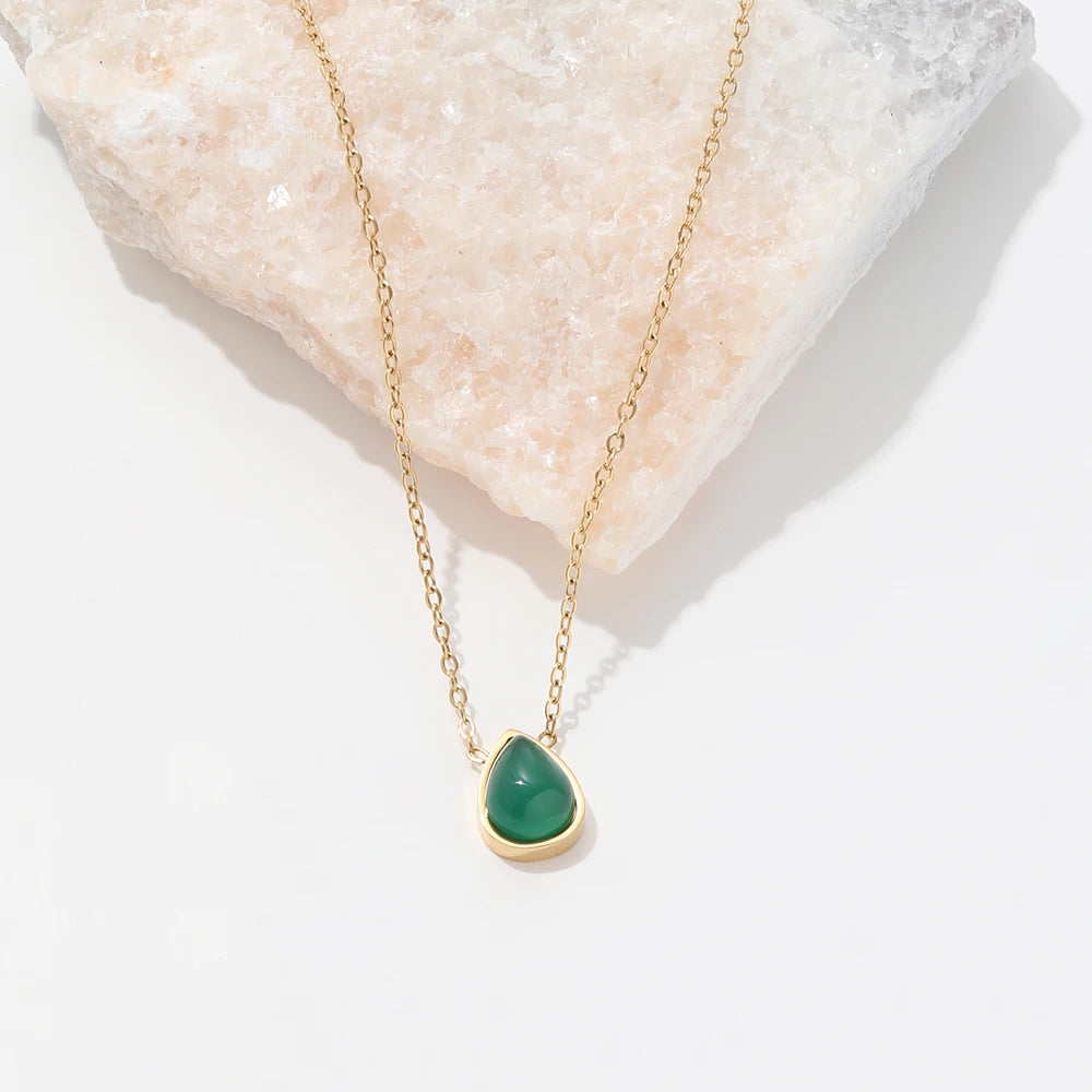Green Water Drop Pendant Necklace