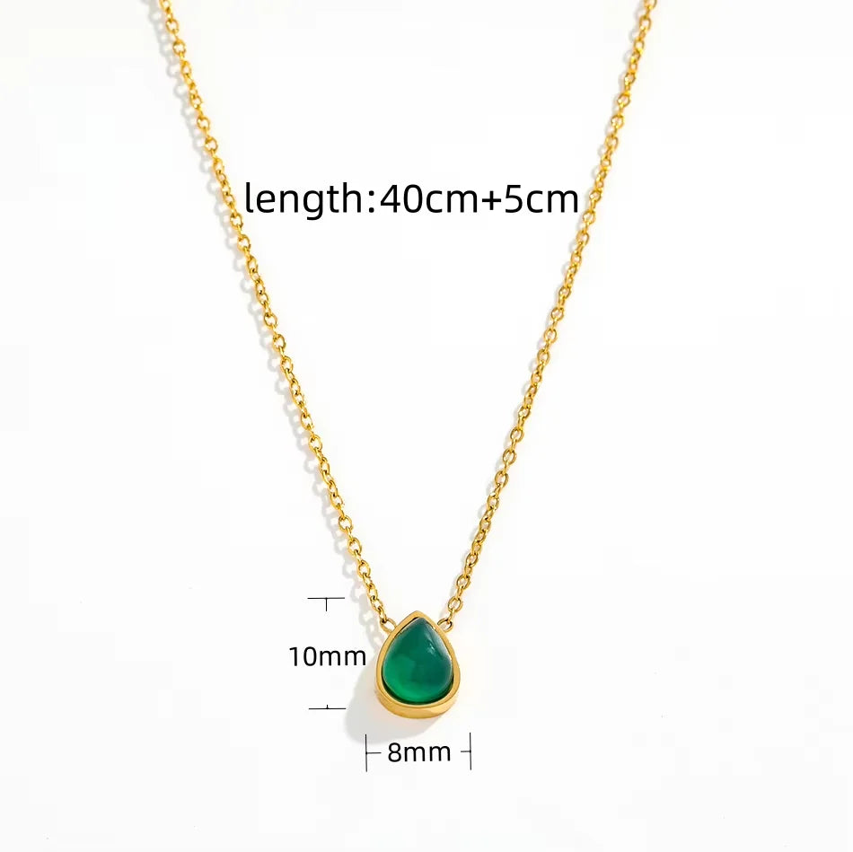 Green Water Drop Pendant Necklace