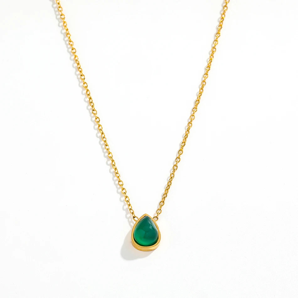 Green Water Drop Pendant Necklace
