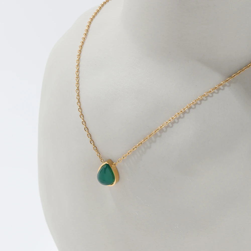 Green Water Drop Pendant Necklace
