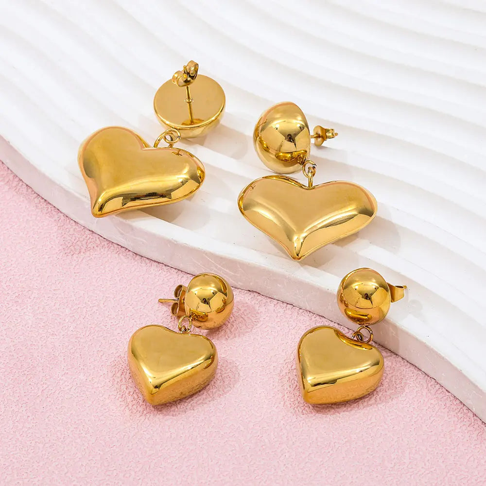 Heart Dangle Stud Earrings