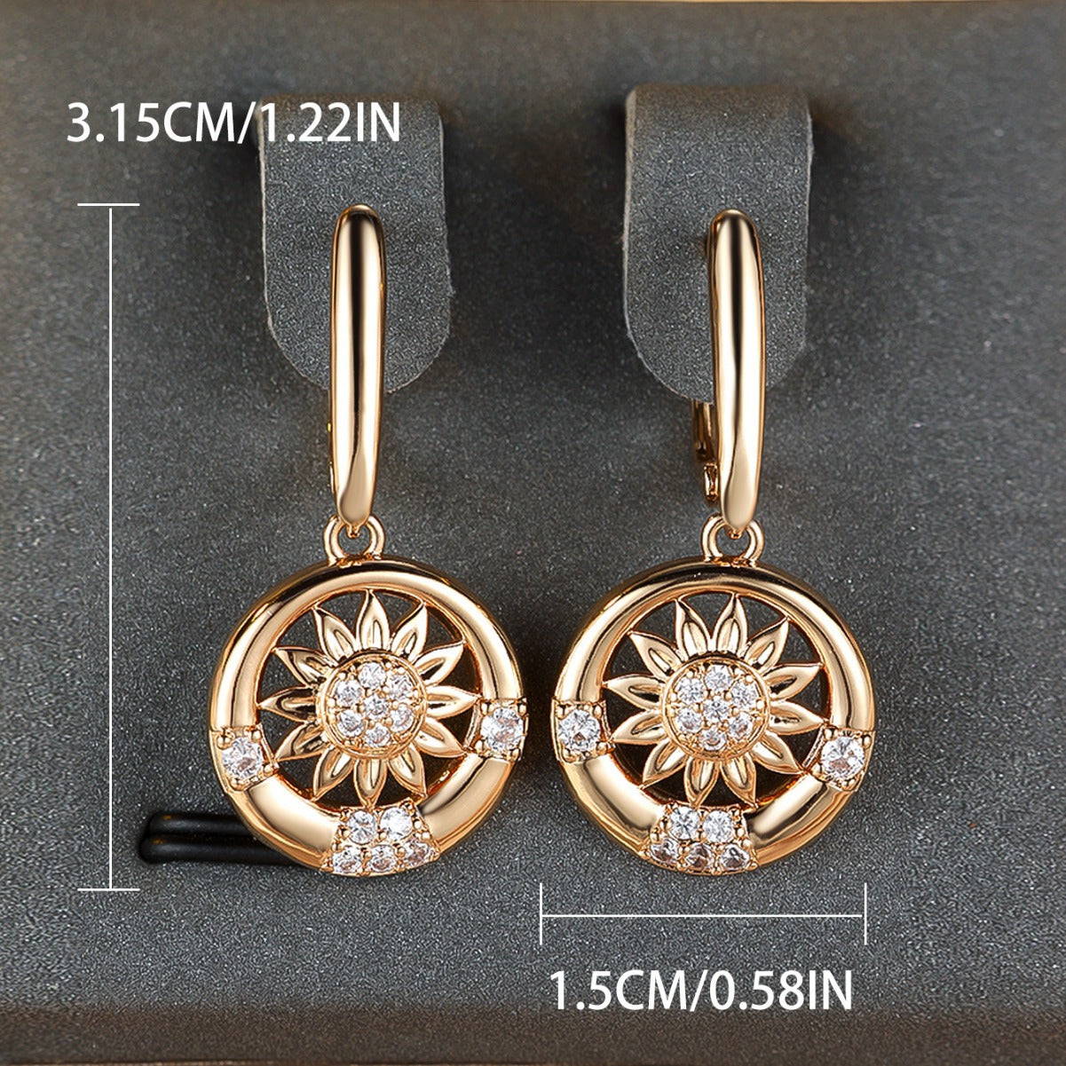 Round White Diamond Sunflower Earrings For Women