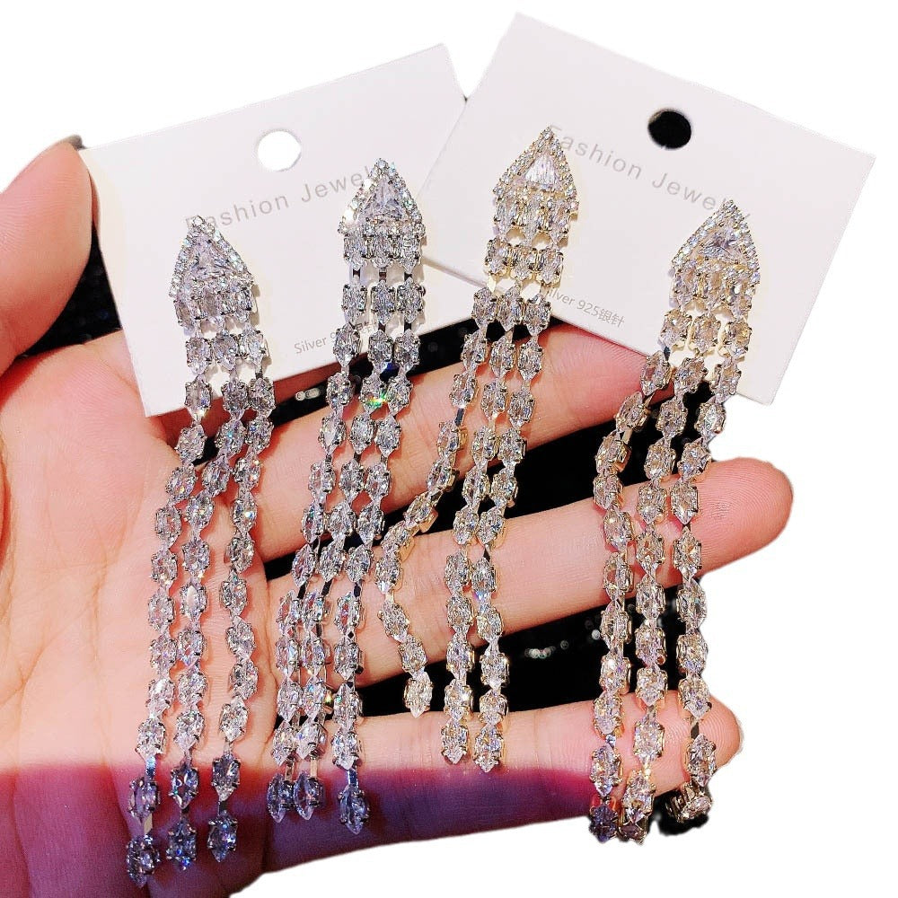 High-grade Sterling Silver Needle Light Luxury Tassel Earrings