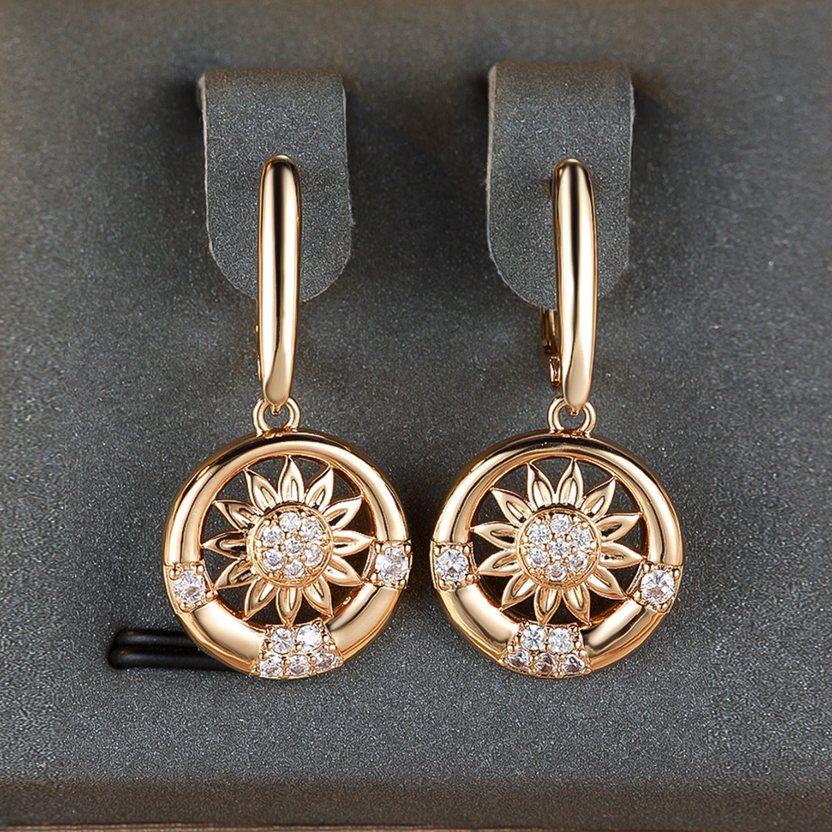 Round White Diamond Sunflower Earrings For Women