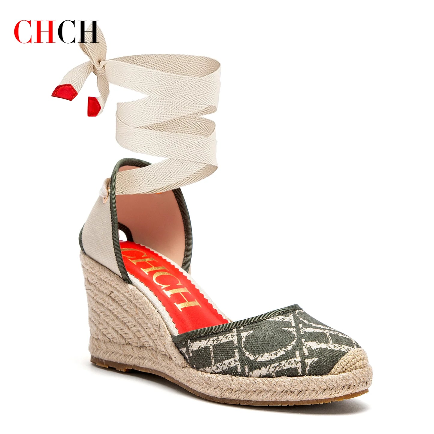 CHCH Women’s Espadrille Platform Wedge Sandals – 8 cm Heel