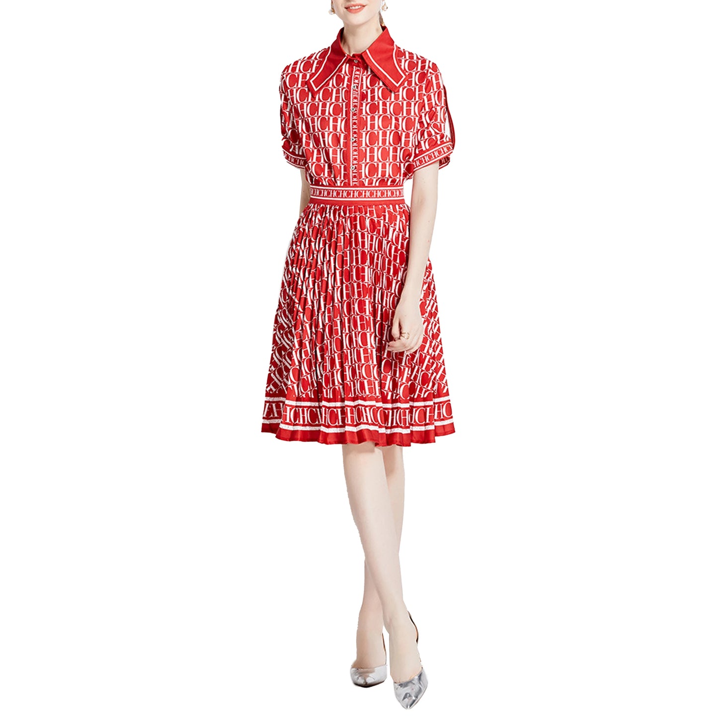 Short‑Sleeve Shirt & Pleated A‑Line Skirt