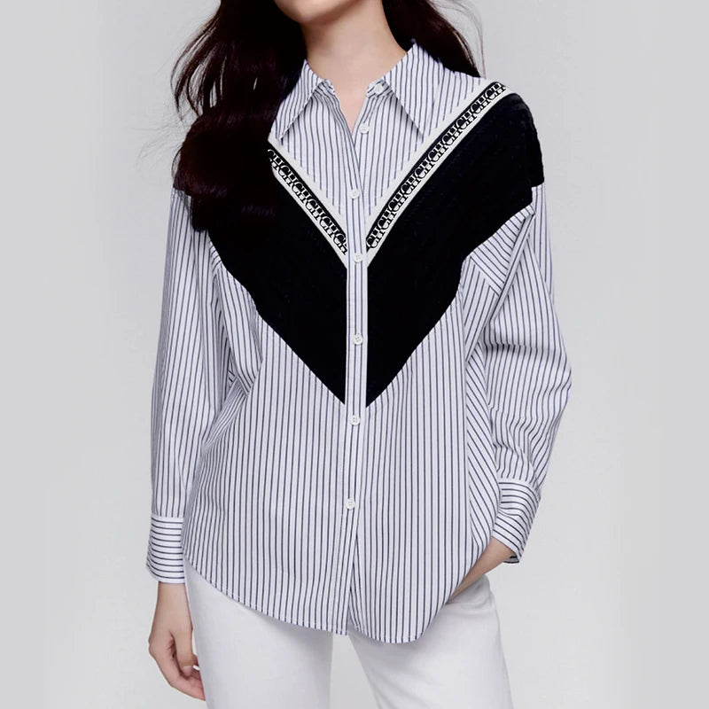 Women’s Luxe Patchwork Stripe Blouse