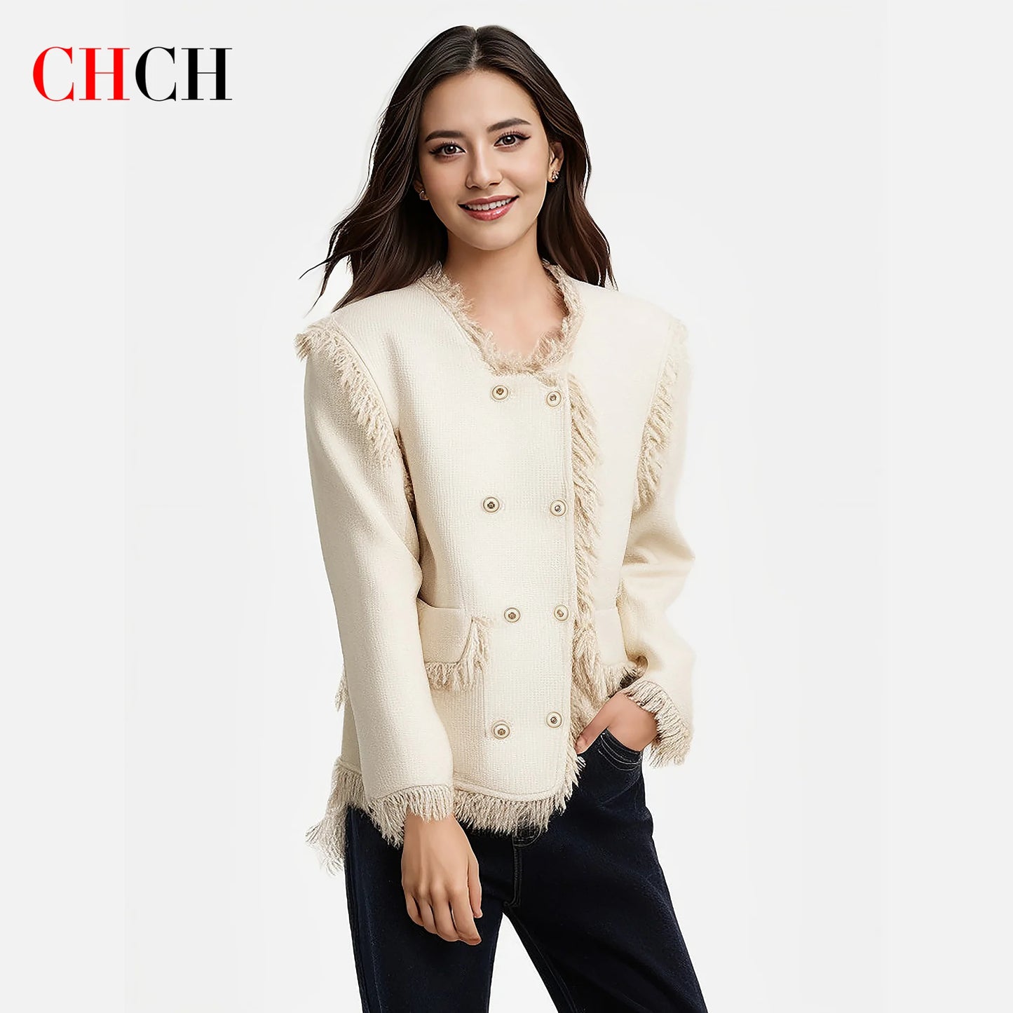 CHCH Women’s Short Beige Commuter Coat