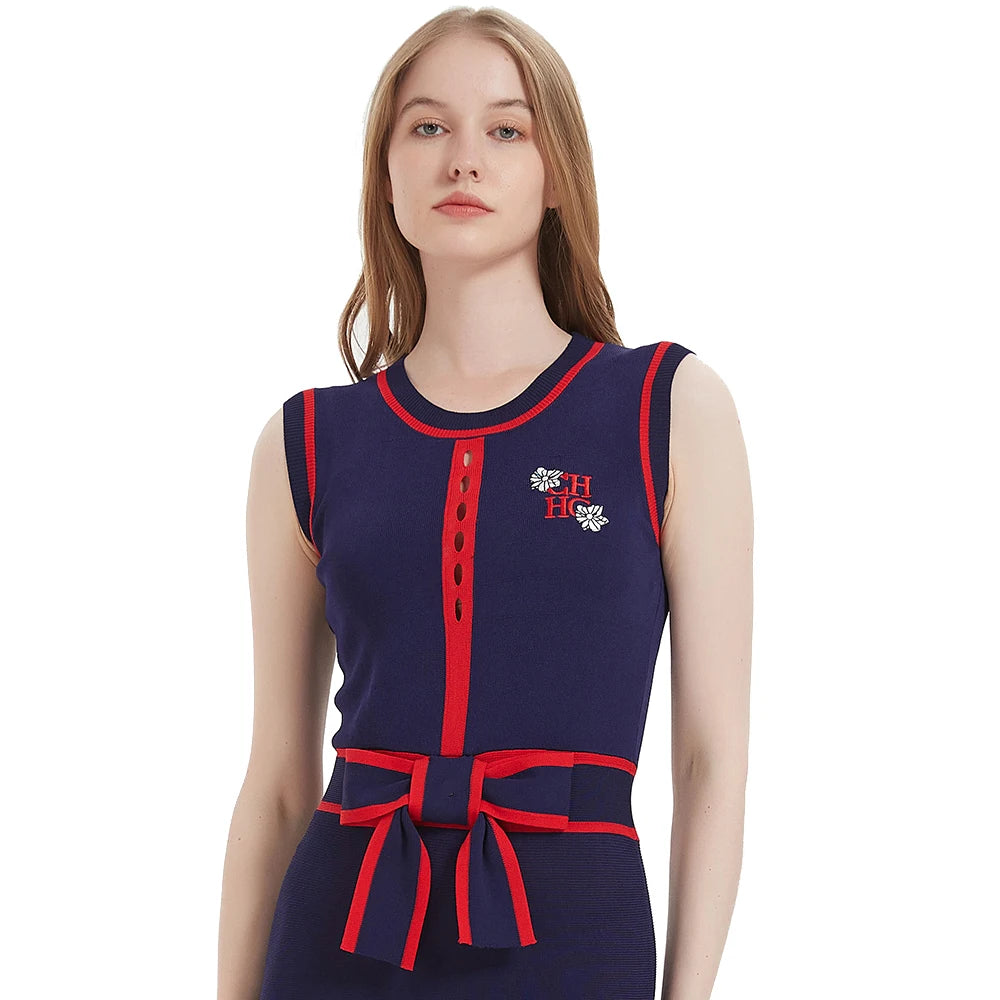 CHCH Women’s Sleeveless Navy Blue Knitted Maxi Dress
