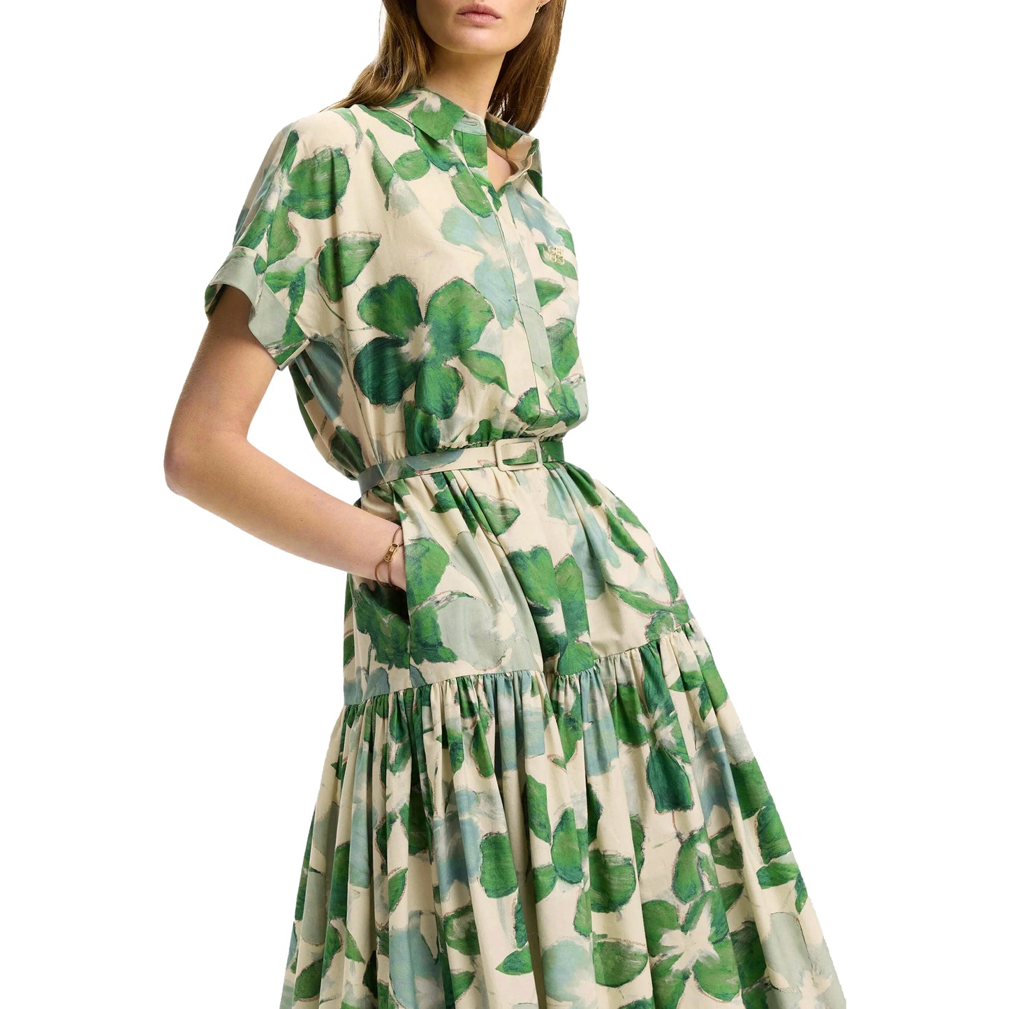 CHCH Women's Color-Block Midi Dress with Waist Cinching and Pockets