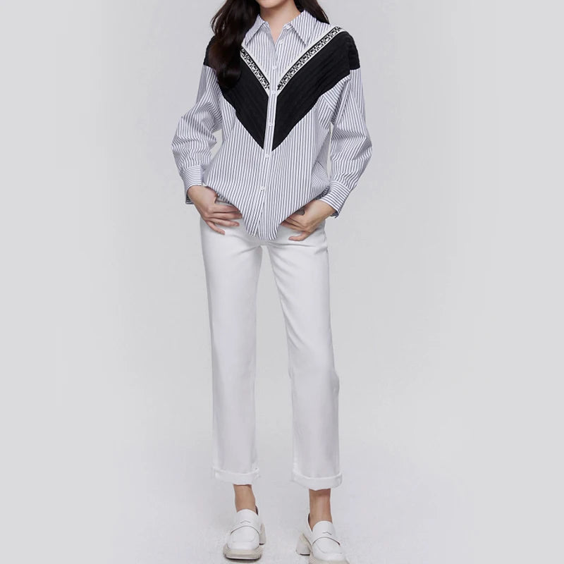 Women’s Luxe Patchwork Stripe Blouse