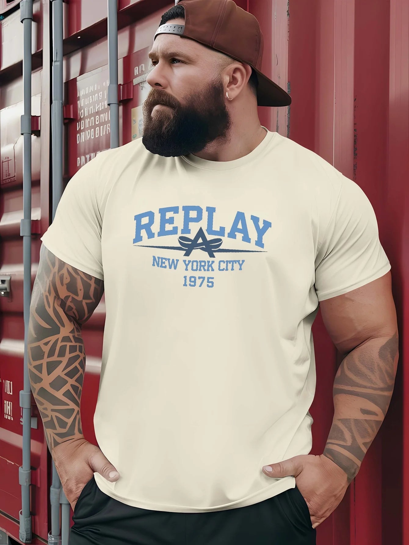 Summer Men Cotton T-Shirt REPLAY Short Sleeve Streetwear