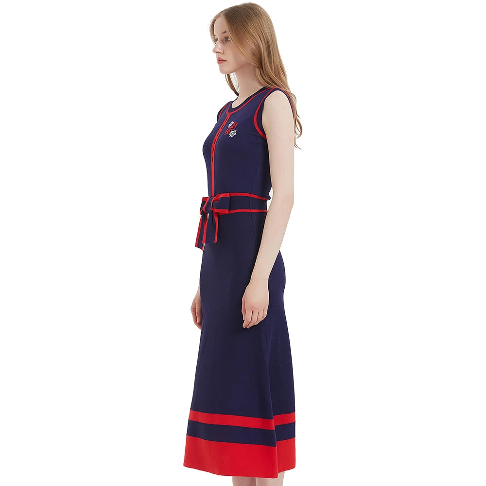 CHCH Women’s Sleeveless Navy Blue Knitted Maxi Dress