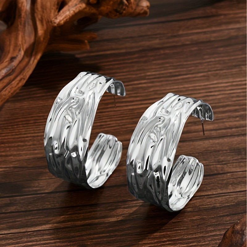 Exaggerated Metal Ring Texture Earrings