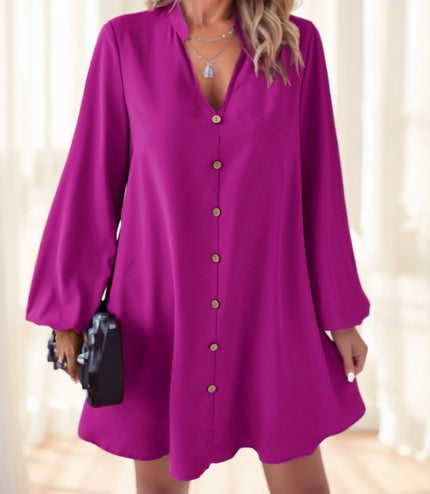 Round Neck Lantern Sleeve Shirt Dress