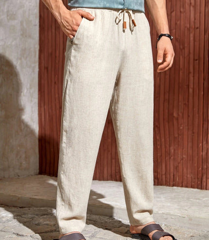 Men's Casual Cotton And Linen Drawstring Trousers Breathable Casual Versatile