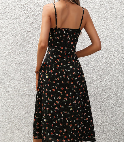 New Polka Dot Print Suspender Dress Summer Sexy Split Long Dresses For Womens Clothing