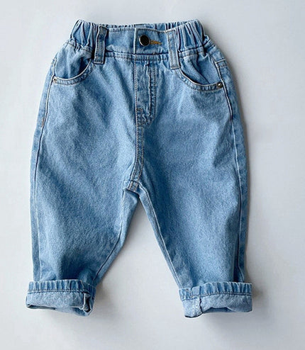 Children's New Simple Fashion Easy To Match Elastic Waist Casual Denim Trousers
