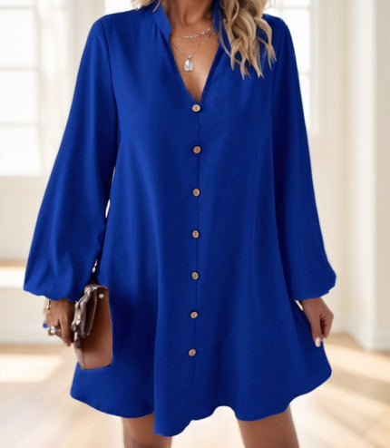 Round Neck Lantern Sleeve Shirt Dress