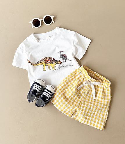 Boys' Dinosaur Printed Casual Cartoon Cotton Short Sleeve Pants Two-piece Set