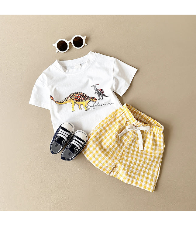 Boys' Dinosaur Printed Casual Cartoon Cotton Short Sleeve Pants Two-piece Set