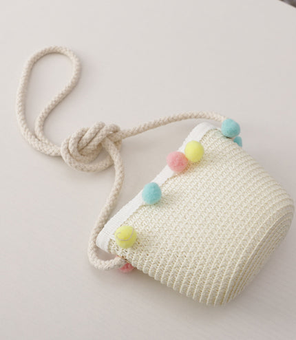 Small Ball Solid Color Children Straw Hat Bag Set