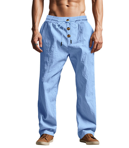 Men's Beach Trendy Button Loose Skin-friendly Breathable Sports Linen Trousers