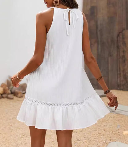 European And American Summer Women's Halter Lace-up Lace Stitching Jacquard Dress