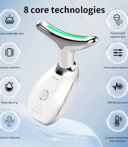 Neck Face Beauty Device Colorful LED Photon Therapy Skin Tighten Reduce Double Chin Anti Wrinkle Remove Lifting Massager