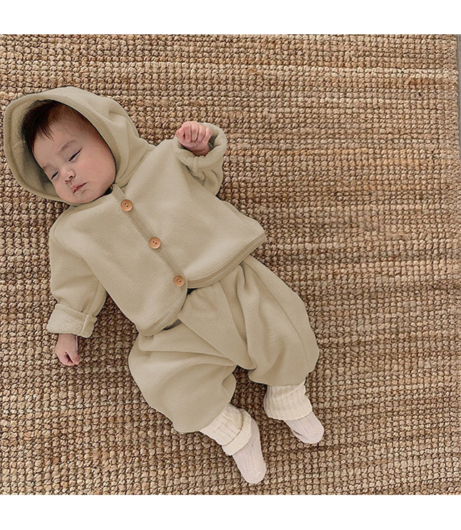 Baby Clothing Fur Lining Infant Suit Hoodies Coat Full Length Pants 2 Pcs