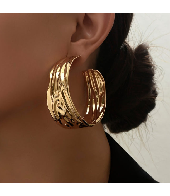 Exaggerated Metal Ring Texture Earrings