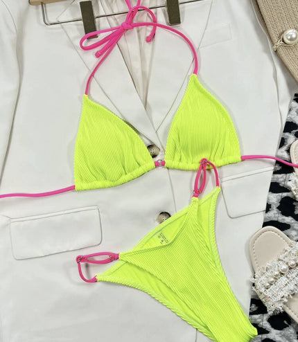Solid Plaid Velvet Bikini Swimsuit Women