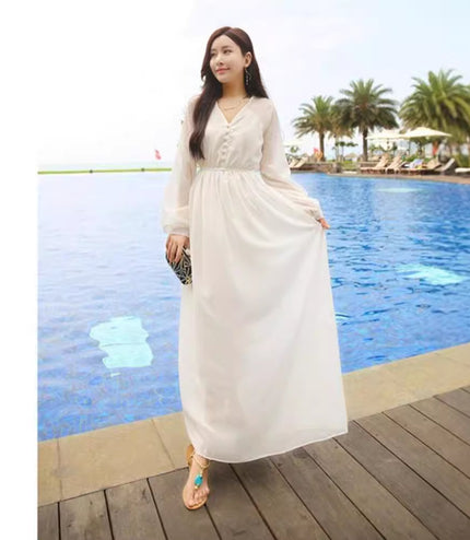 Chiffon White Vacation Style Dress
