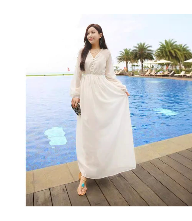 Chiffon White Vacation Style Dress