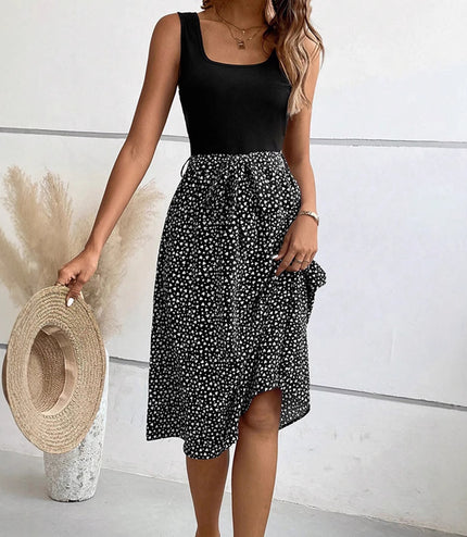 Elegant Contrast Color Sleeveless Dress