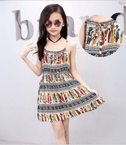 Summer version of the big children's cotton silk dress girl floral dress skirt skirt children's beach skirt