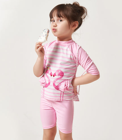 Girls' swimsuit, children's swimsuit,  sun protection split boxer printing hot spring swimsuit