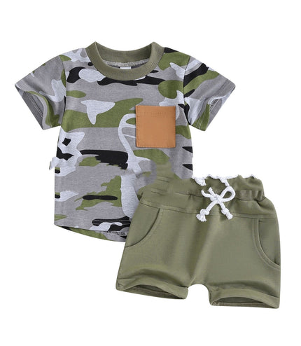 Camouflage Children's Short Sleeve Top Shorts Suit