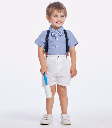 Summer Korean Style Boy's Short-sleeved Shirt Suspender Pants Suit