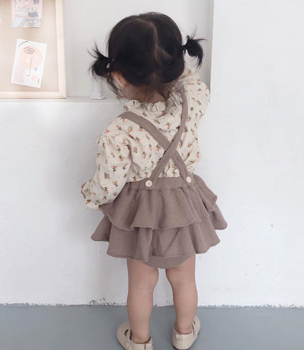 Baby Girl Clothes Spring Summer Linen Cotton Girls Floral Pullover Top Shirt Vintage Suspender Romper Dress Newborn Baby Outfits