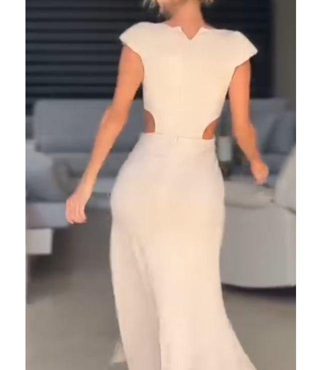 European And American Solid Color Sleeveless V-neck Cross Stretch Dress