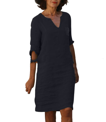 European And American Style With Pockets Spring And Summer Wash Wrinkle Small V-neck Dress
