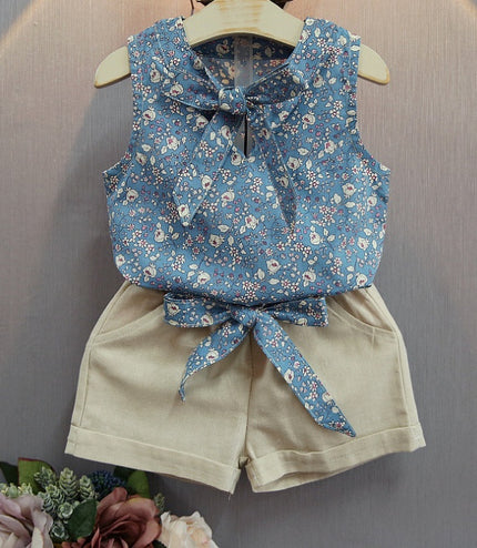 Sleeveless Bow Vest Plus Shorts Set