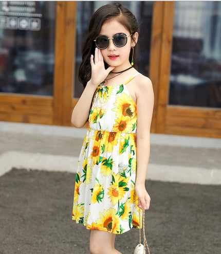 Summer version of the big children's cotton silk dress girl floral dress skirt skirt children's beach skirt