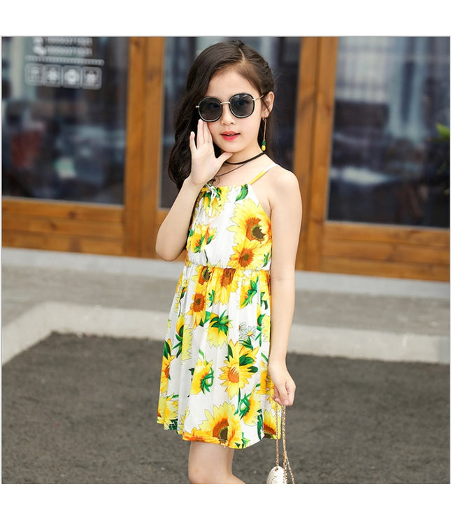 Summer version of the big children's cotton silk dress girl floral dress skirt skirt children's beach skirt