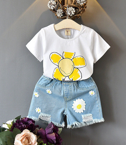 Girls two-piece summer children's clothing girls short-sleeved T-shirt